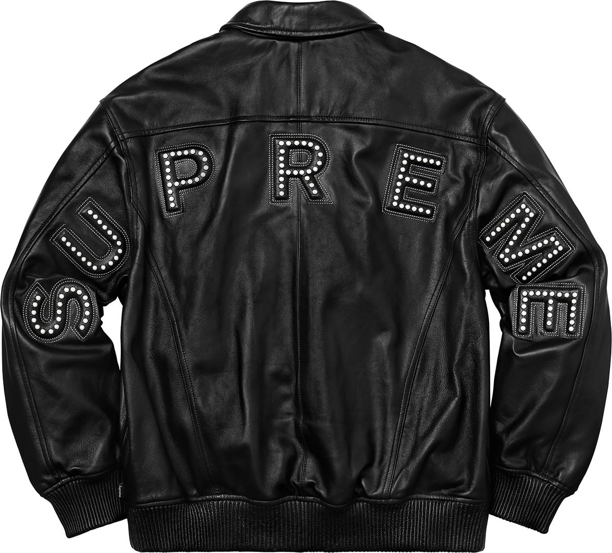 Studded Arc Logo Leather Jacket view 16